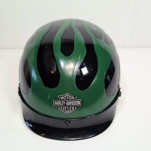 Harley-Davidson Motorcycle Half Helmet Green Flames DOT Approved Size L 59-60cm